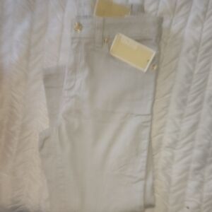 Stylish Light Gray Pants with Gold Accents